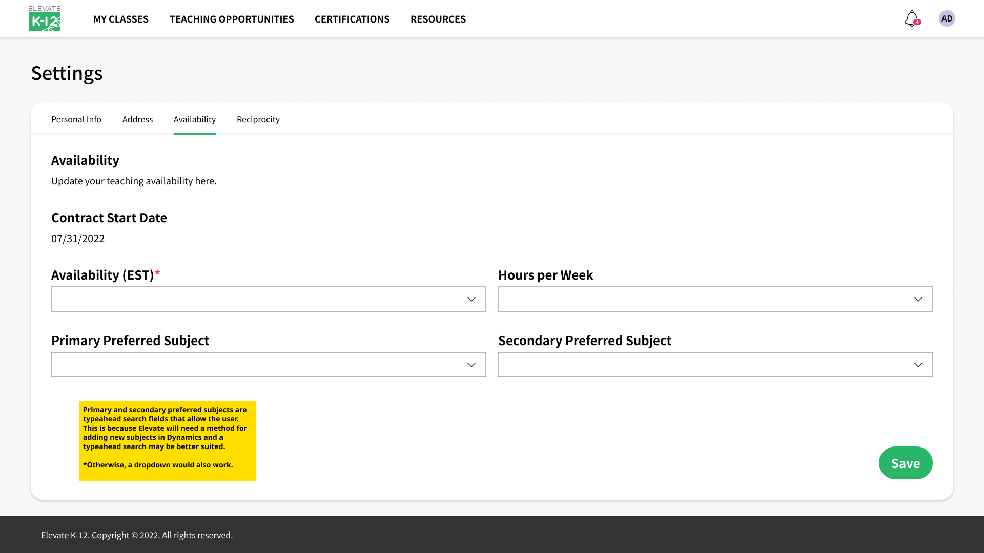 6c Teacher – Profile – Settings V3 Mockup