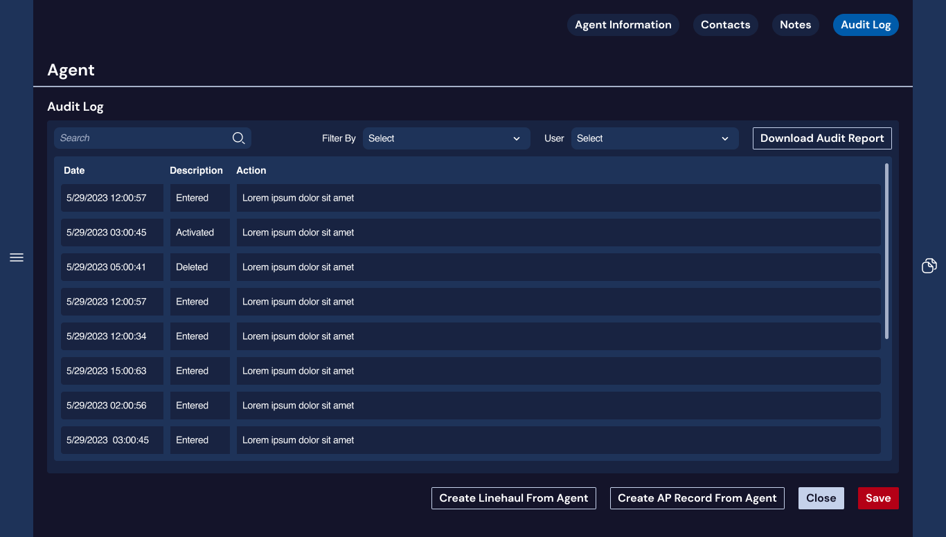 Agent Record Audit Log Tab fms